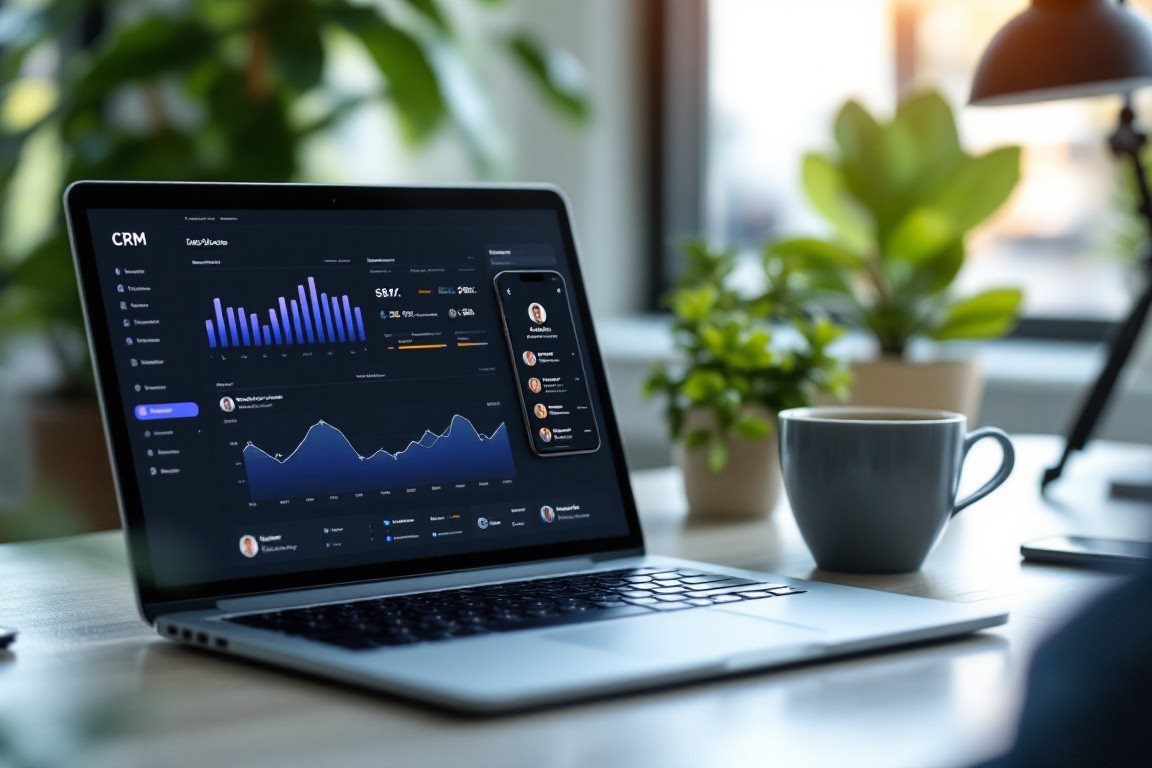 Laptop showing a CRM sales dashboard