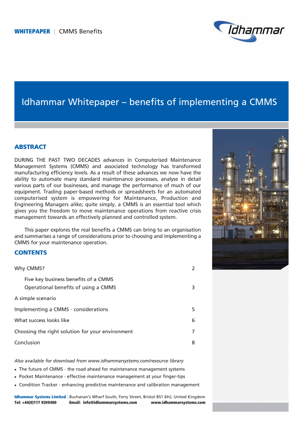Benefits of Implementing a CMMS cover