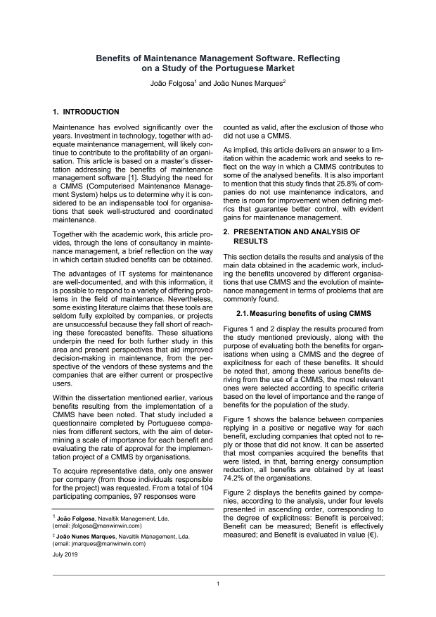 Benefits of Maintenance Management Software: Reflecting on a Study of the Portuguese Market cover